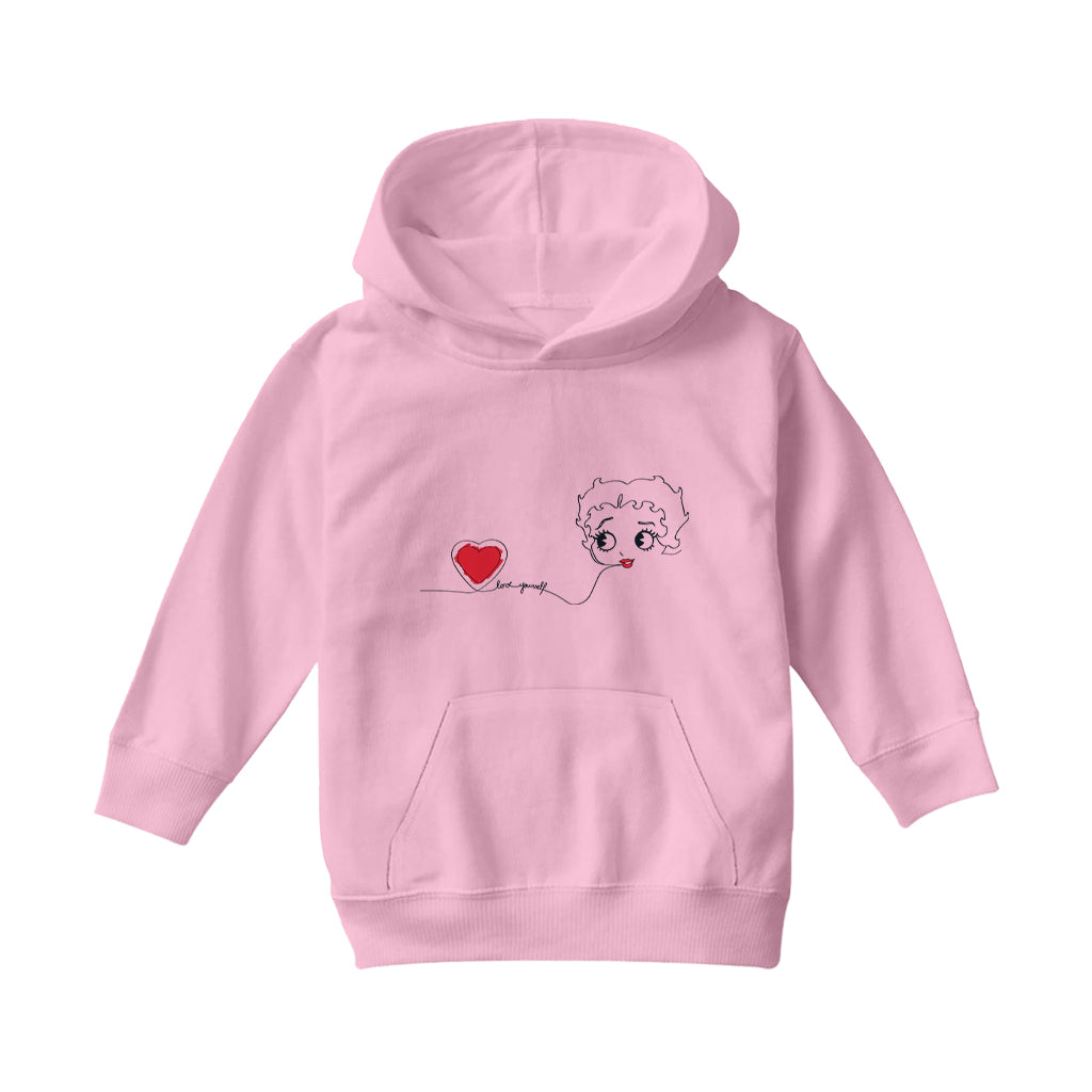 Betty Boop Line Art Love Yourself Heart Kids Hooded Sweatshirt