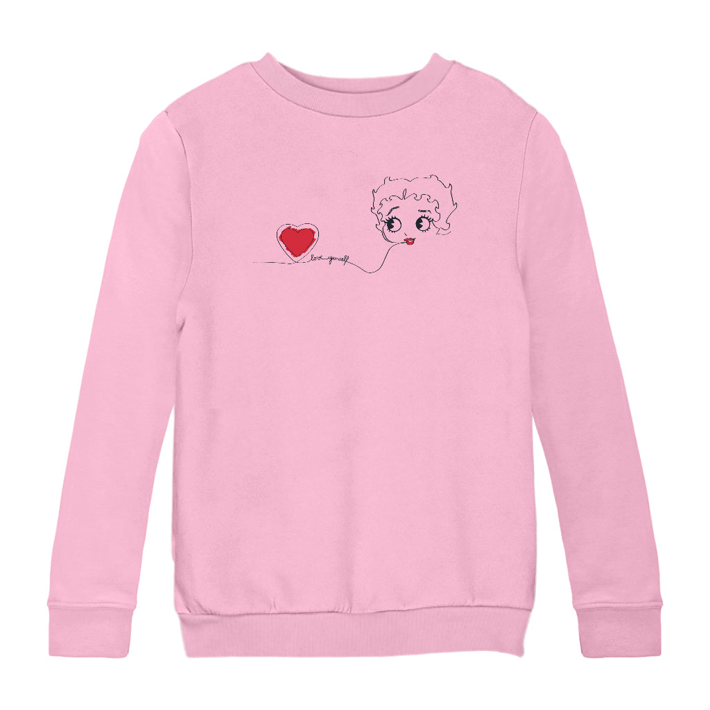 Betty Boop Line Art Love Yourself Heart Kids Sweatshirt