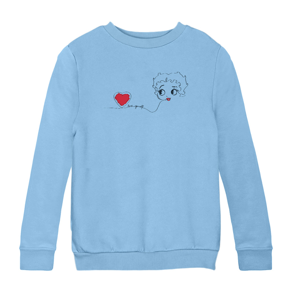 Betty Boop Line Art Love Yourself Heart Kids Sweatshirt-Betty Boop Shop