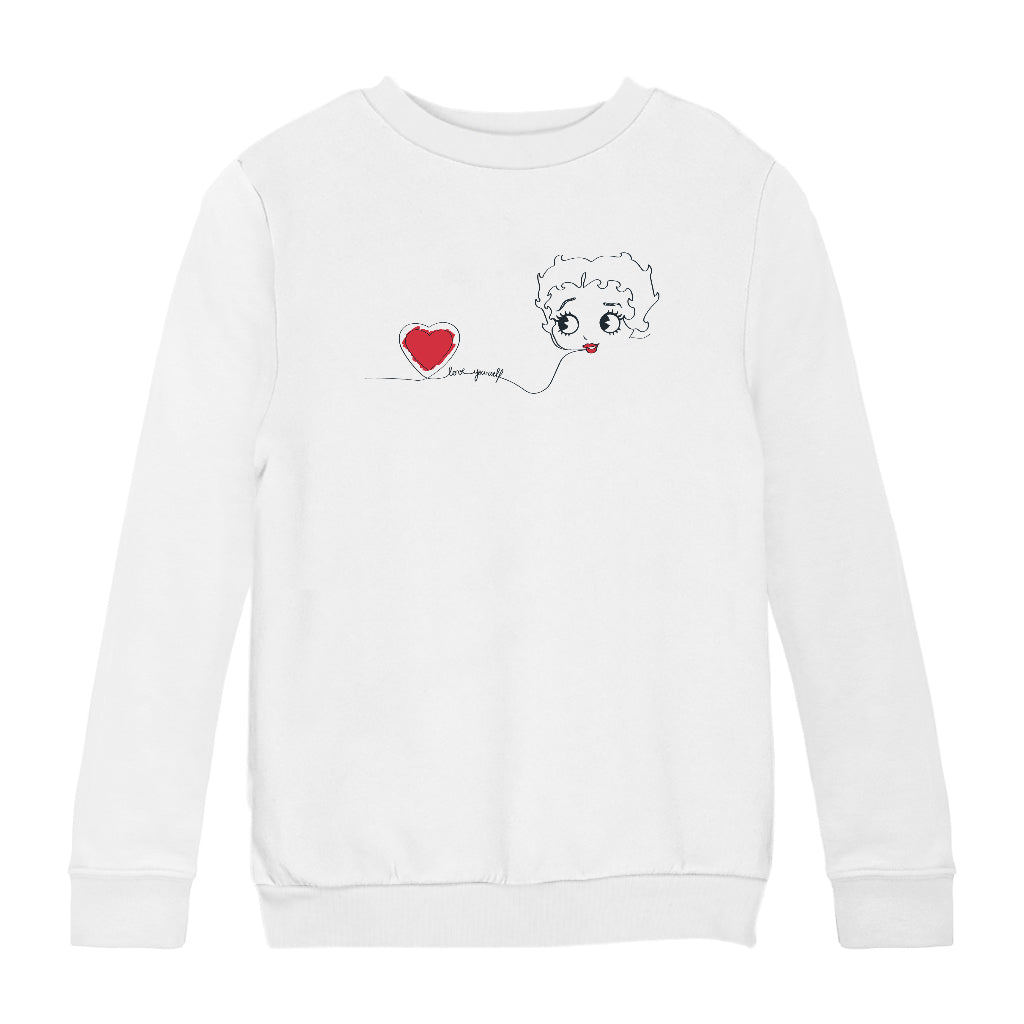 Betty Boop Line Art Love Yourself Heart Kids Sweatshirt-Betty Boop Shop