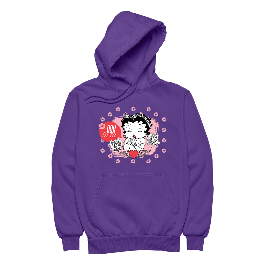 Betty Boop Ooh La La Lipstick Kisses Women's Hooded Sweatshirt-Betty Boop Shop