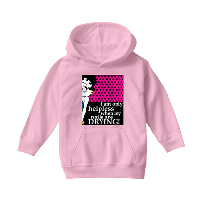 Betty Boop I Am Only Helpless When My Nails Are Drying Kids Hooded Sweatshirt