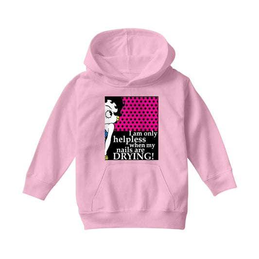 Betty Boop I Am Only Helpless When My Nails Are Drying Kids Hooded Sweatshirt