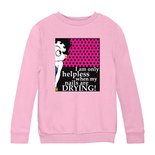 Betty Boop I Am Only Helpless When My Nails Are Drying Kids Sweatshirt