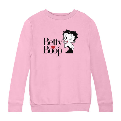 Betty Boop Blowing Kiss Heart Kids Sweatshirt