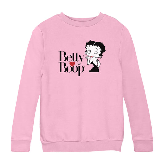 Betty Boop Blowing Kiss Heart Kids Sweatshirt
