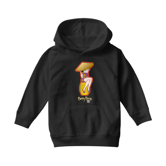Betty Boop Betty on Gold Barrel Kids Hooded Sweatshirt