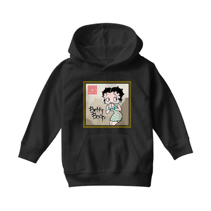 Betty Boop Jade bangles and Mountains Background Kids Hooded Sweatshirt