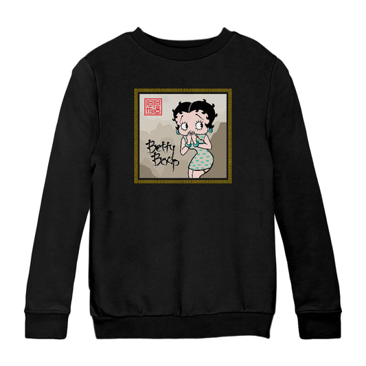 Betty Boop Jade bangles and Mountains Background Kids Sweatshirt