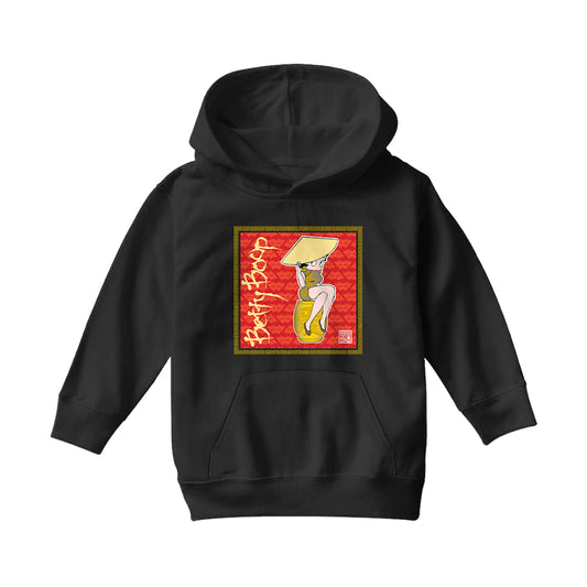 Betty Boop Red Lotus Flower on Barrel Kids Hooded Sweatshirt