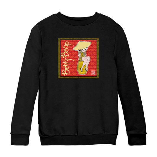 Betty Boop Red Lotus Flower on Barrel Kids Sweatshirt