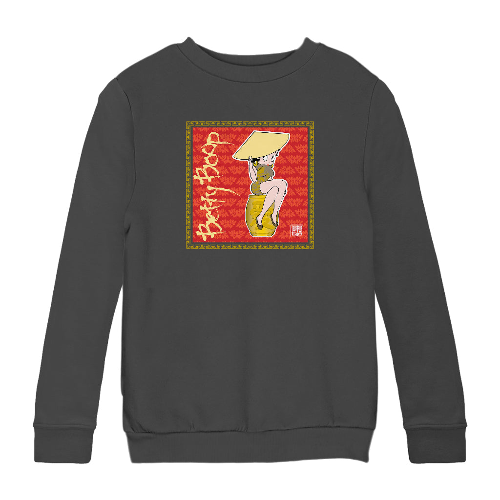 Betty Boop Red Lotus Flower on Barrel Kids Sweatshirt