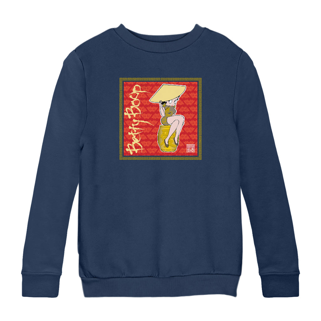 Betty Boop Red Lotus Flower on Barrel Kids Sweatshirt