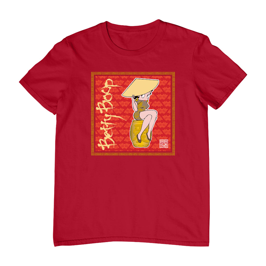 Betty Boop Red Lotus Flower on Barrel Men's T-Shirt