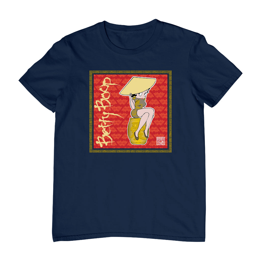 Betty Boop Red Lotus Flower on Barrel Men's T-Shirt