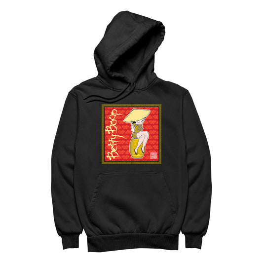 Betty Boop Red Lotus Flower on Barrel Women's Hooded Sweatshirt