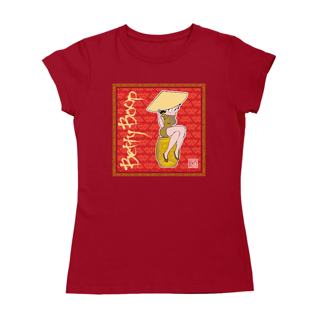 Betty Boop Red Lotus Flower on Barrel Women's T-Shirt