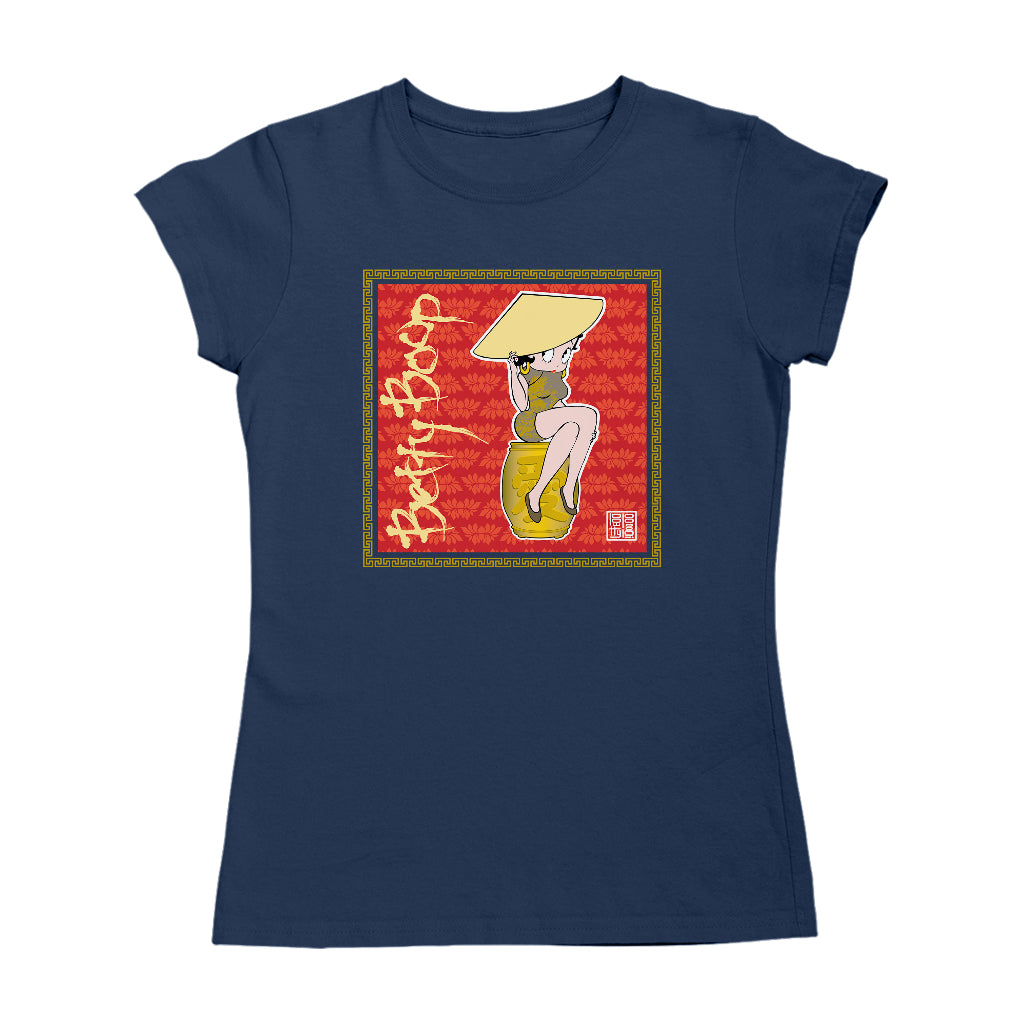 Betty Boop Red Lotus Flower on Barrel Women's T-Shirt