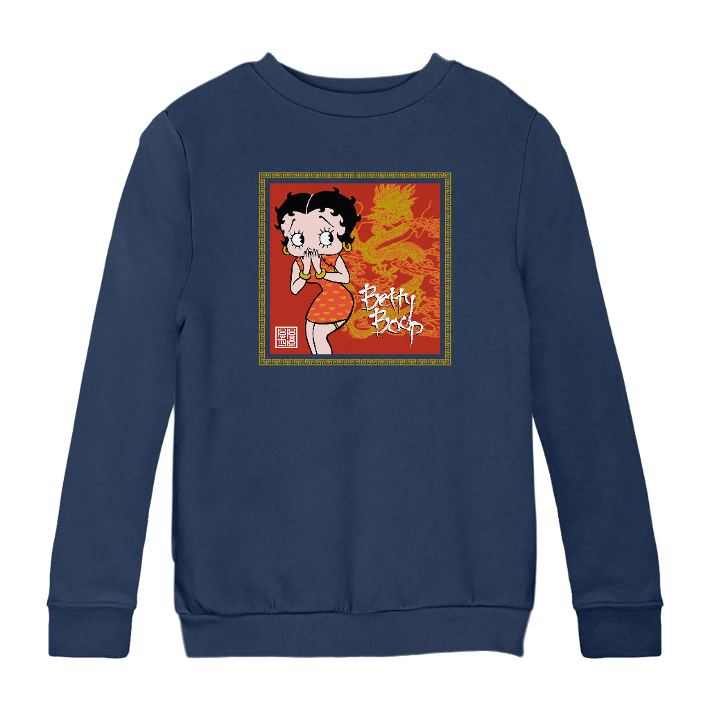 Betty Boop Dragon Background Kids Sweatshirt