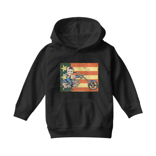 Betty Boop Motorcycle Stars and Stripes Kids Hooded Sweatshirt
