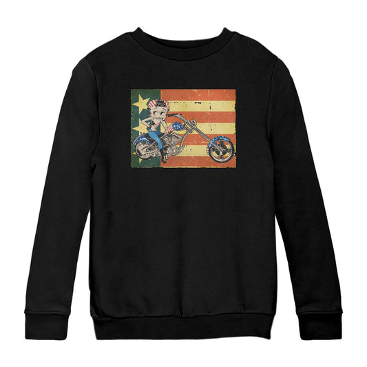 Betty Boop Motorcycle Stars and Stripes Kids Sweatshirt