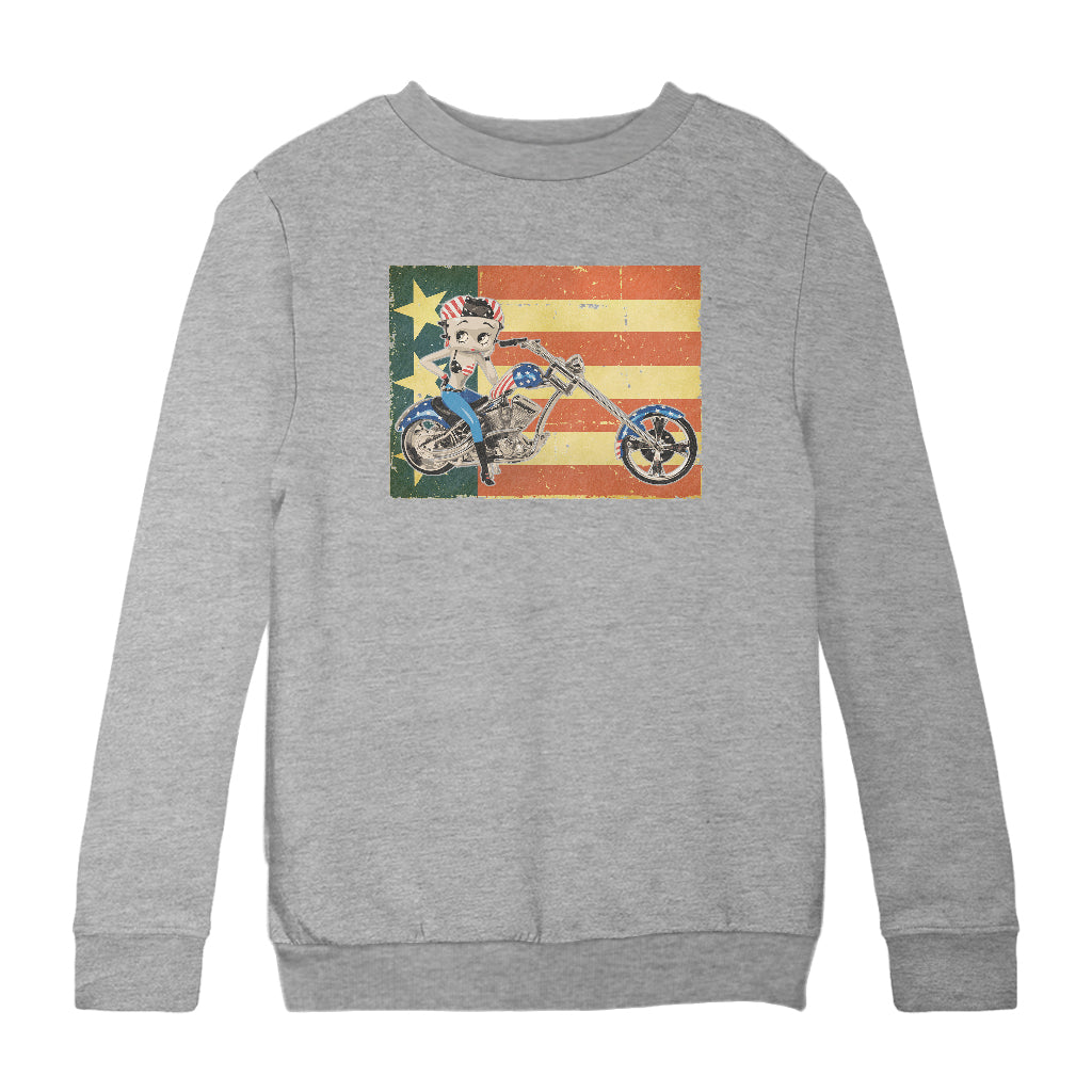 Betty Boop Motorcycle Stars and Stripes Kids Sweatshirt
