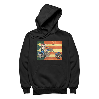 Betty Boop Motorcycle Stars and Stripes Men's Hooded Sweatshirt