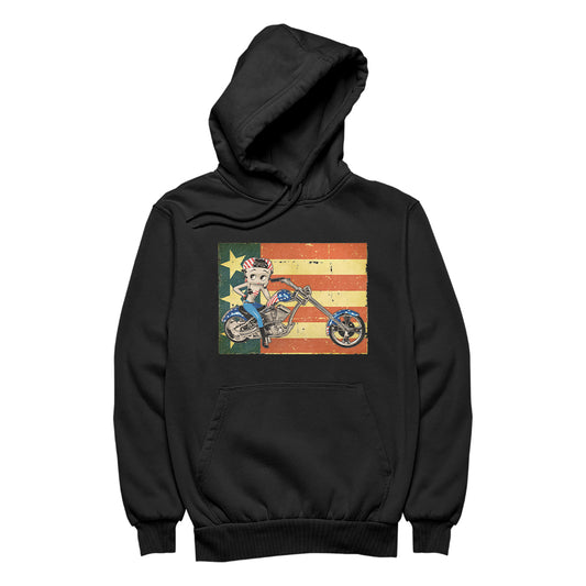 Betty Boop Motorcycle Stars and Stripes Men's Hooded Sweatshirt