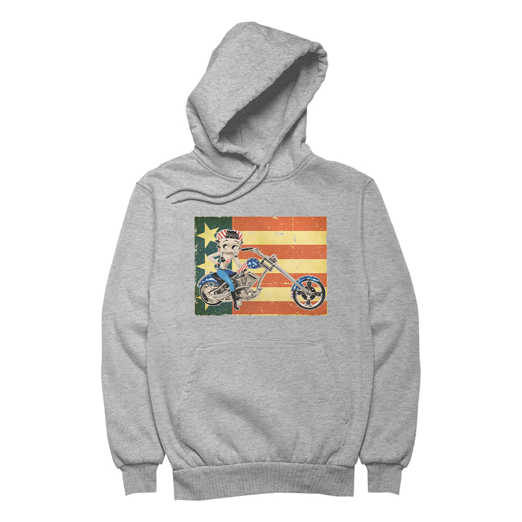 Betty Boop Motorcycle Stars and Stripes Men's Hooded Sweatshirt