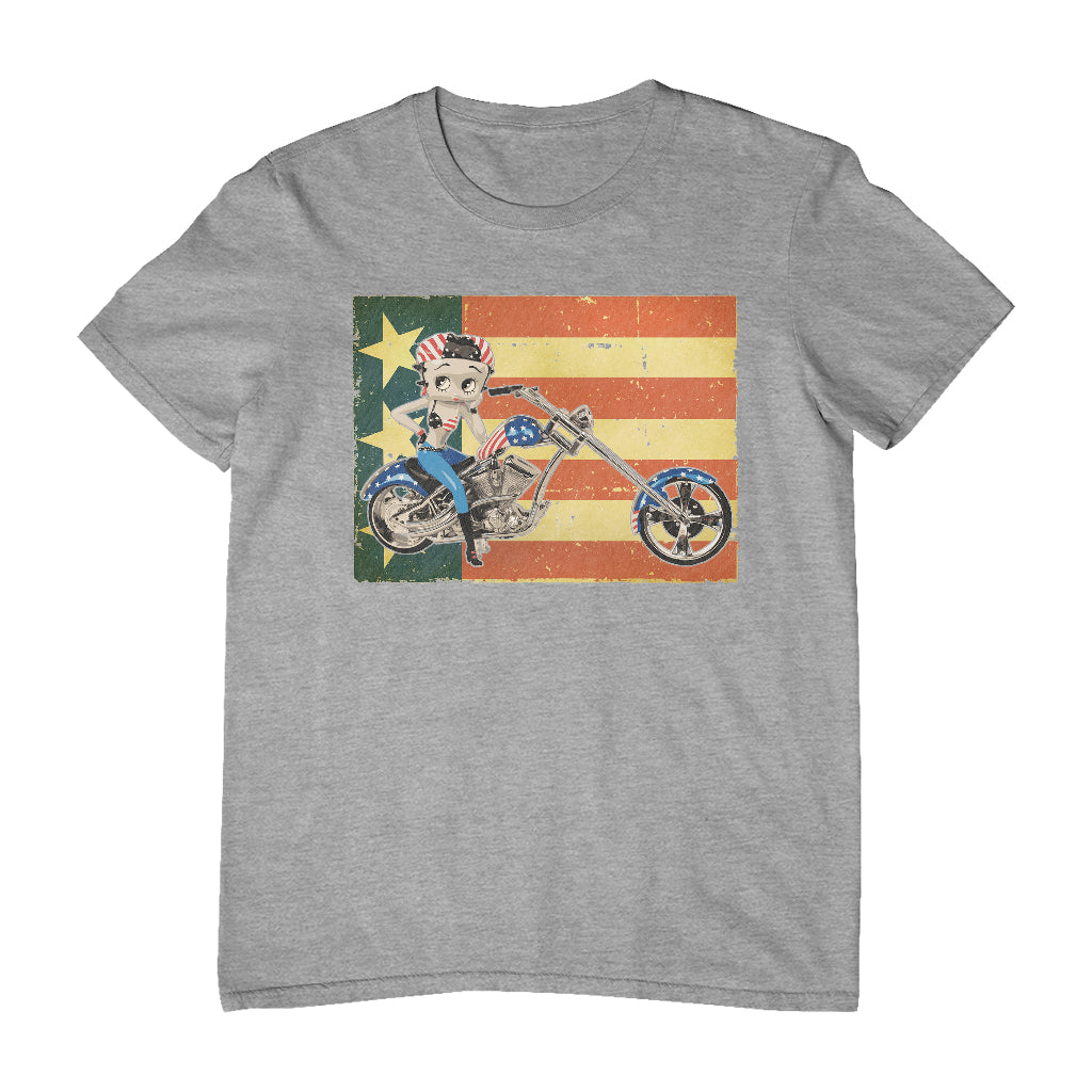 Betty Boop Motorcycle Stars and Stripes Men's T-Shirt