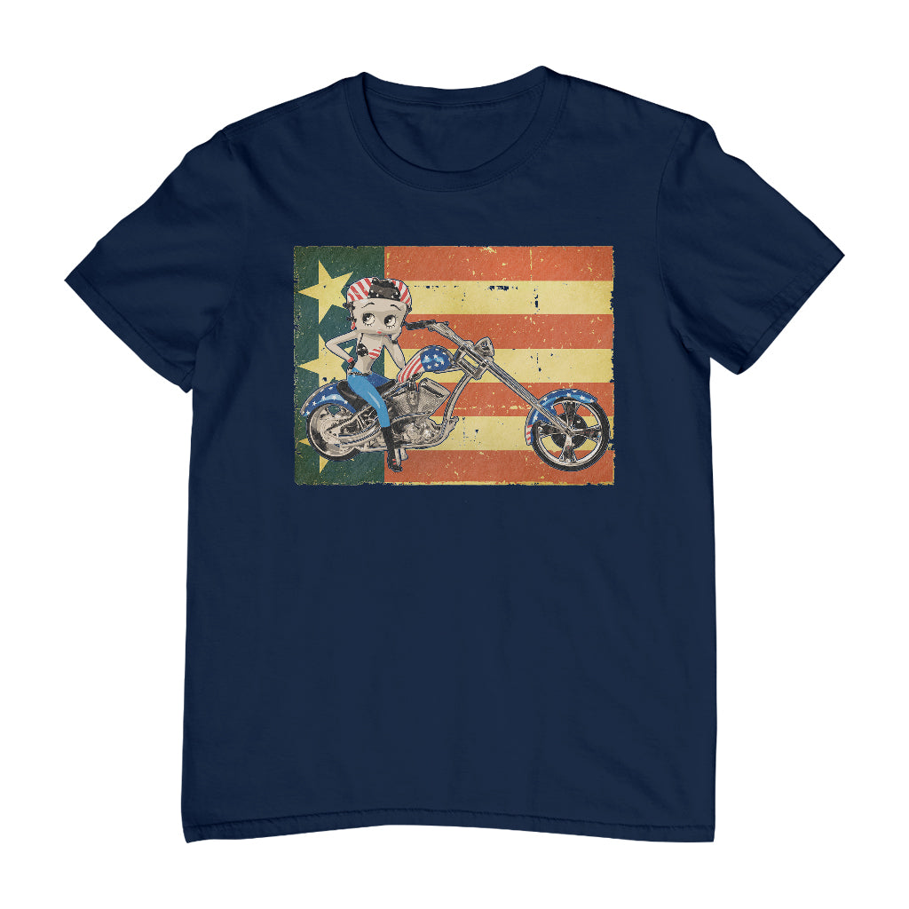 Betty Boop Motorcycle Stars and Stripes Men's T-Shirt