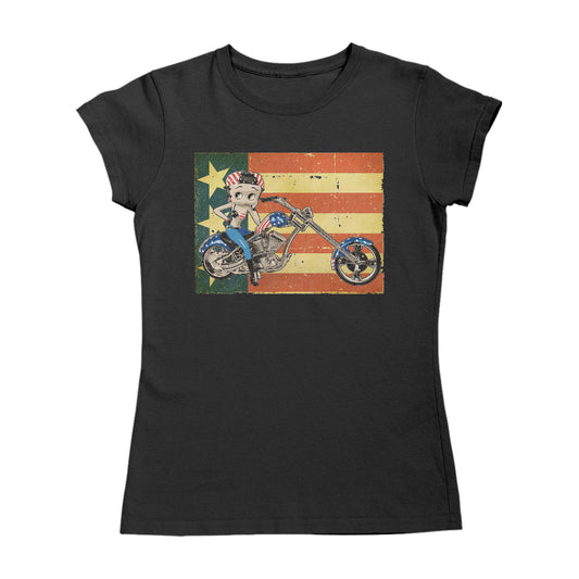 Betty Boop Motorcycle Stars and Stripes Women's T-Shirt