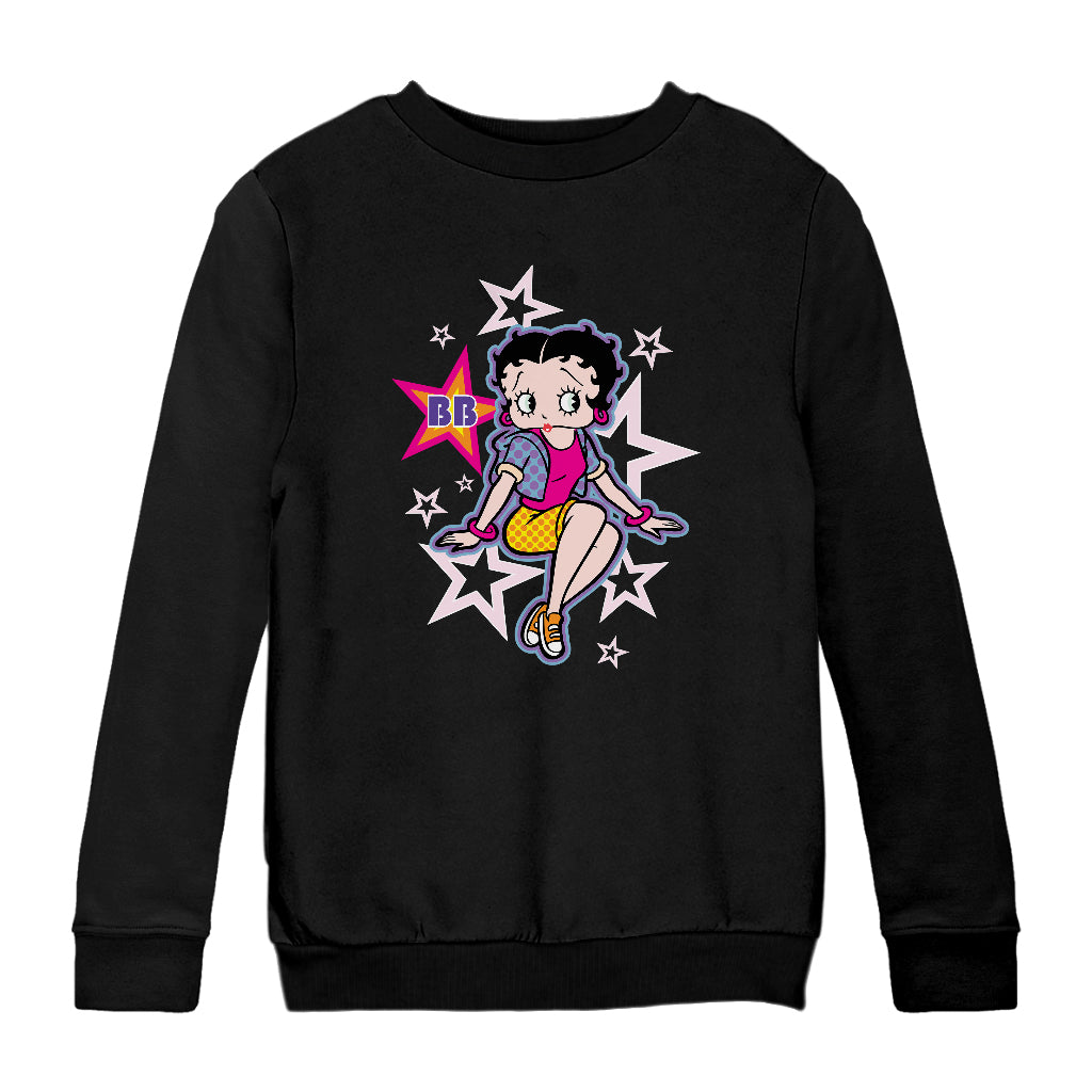 Betty Boop Sitting Stars and Dots Kids Sweatshirt