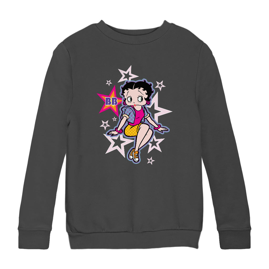 Betty Boop Sitting Stars and Dots Kids Sweatshirt
