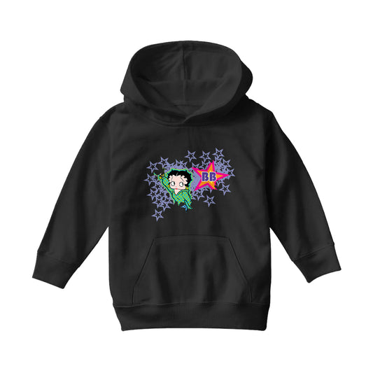 Betty Boop Green Top Purple Stars Kids Hooded Sweatshirt