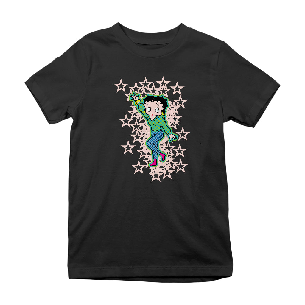 Betty Boop Pink Boots Light Pink Stars Kids T-Shirt