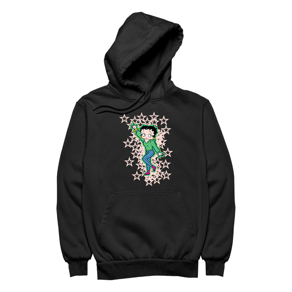 Betty Boop Pink Boots Light Pink Stars Men's Hooded Sweatshirt