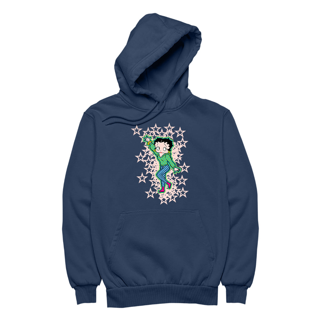Betty Boop Pink Boots Light Pink Stars Men's Hooded Sweatshirt