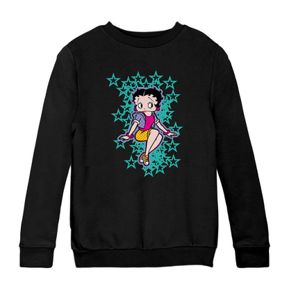 Betty Boop Sitting with Turquoise Stars Kids Sweatshirt