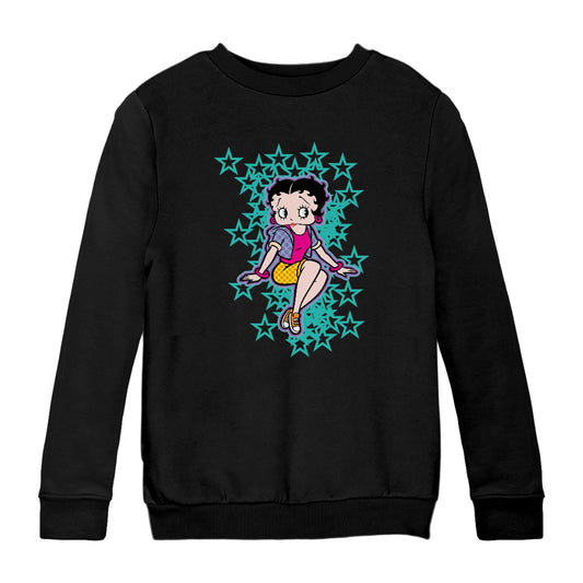 Betty Boop Sitting with Turquoise Stars Kids Sweatshirt
