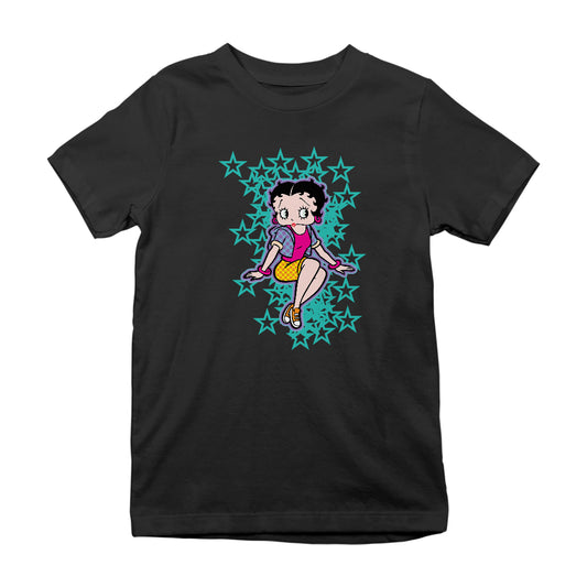 Betty Boop Sitting with Turquoise Stars Kids T-Shirt