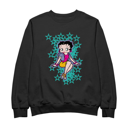 Betty Boop Sitting with Turquoise Stars Men's Sweatshirt
