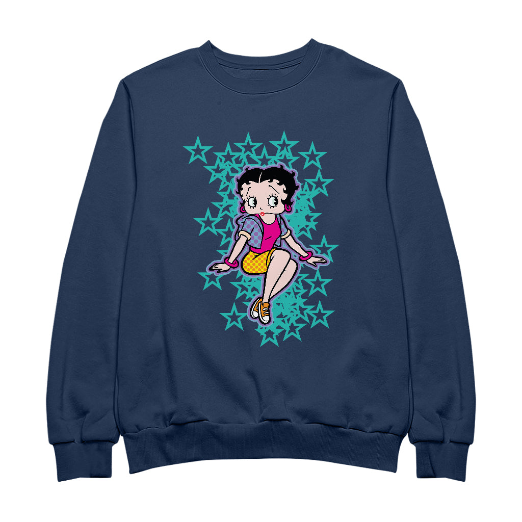 Betty Boop Sitting with Turquoise Stars Men's Sweatshirt