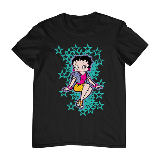 Betty Boop Sitting with Turquoise Stars Men's T-Shirt