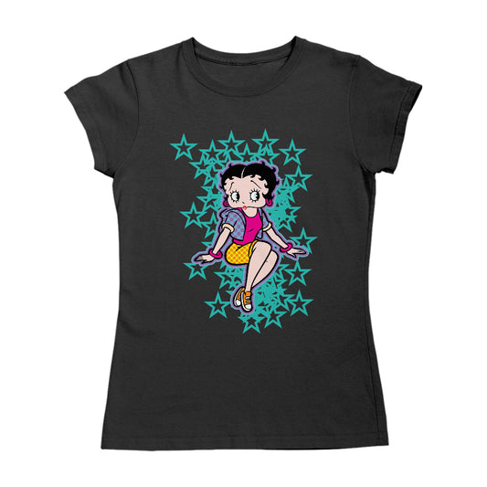 Betty Boop Sitting with Turquoise Stars Women's T-Shirt