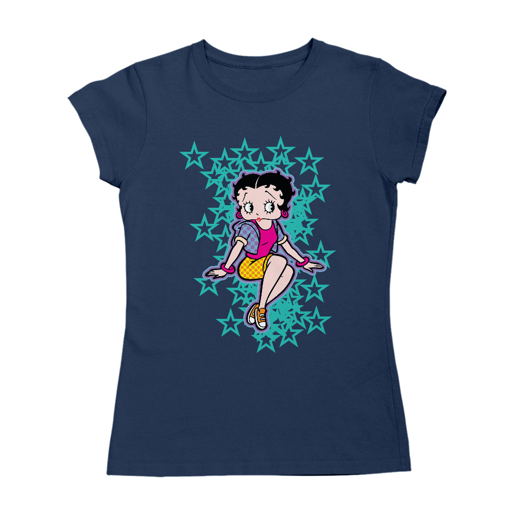 Betty Boop Sitting with Turquoise Stars Women's T-Shirt