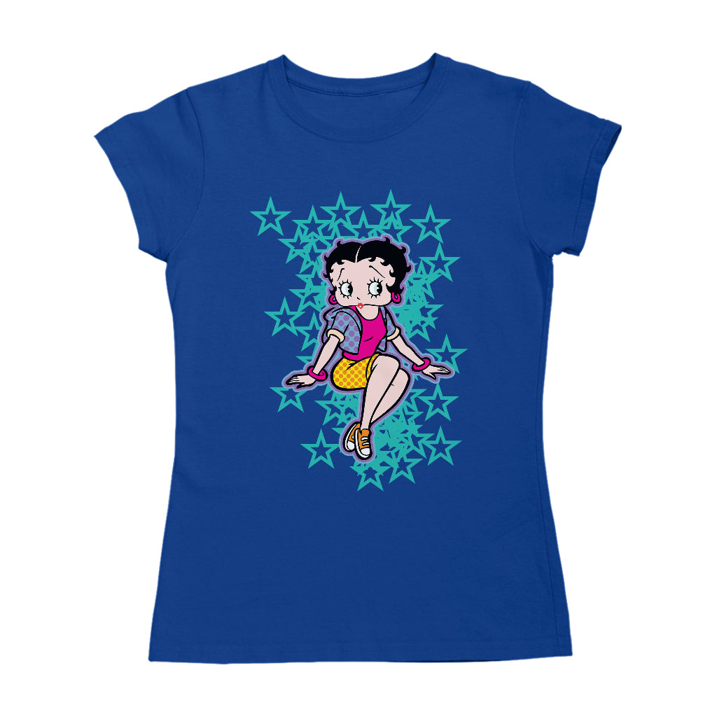 Betty Boop Sitting with Turquoise Stars Women's T-Shirt