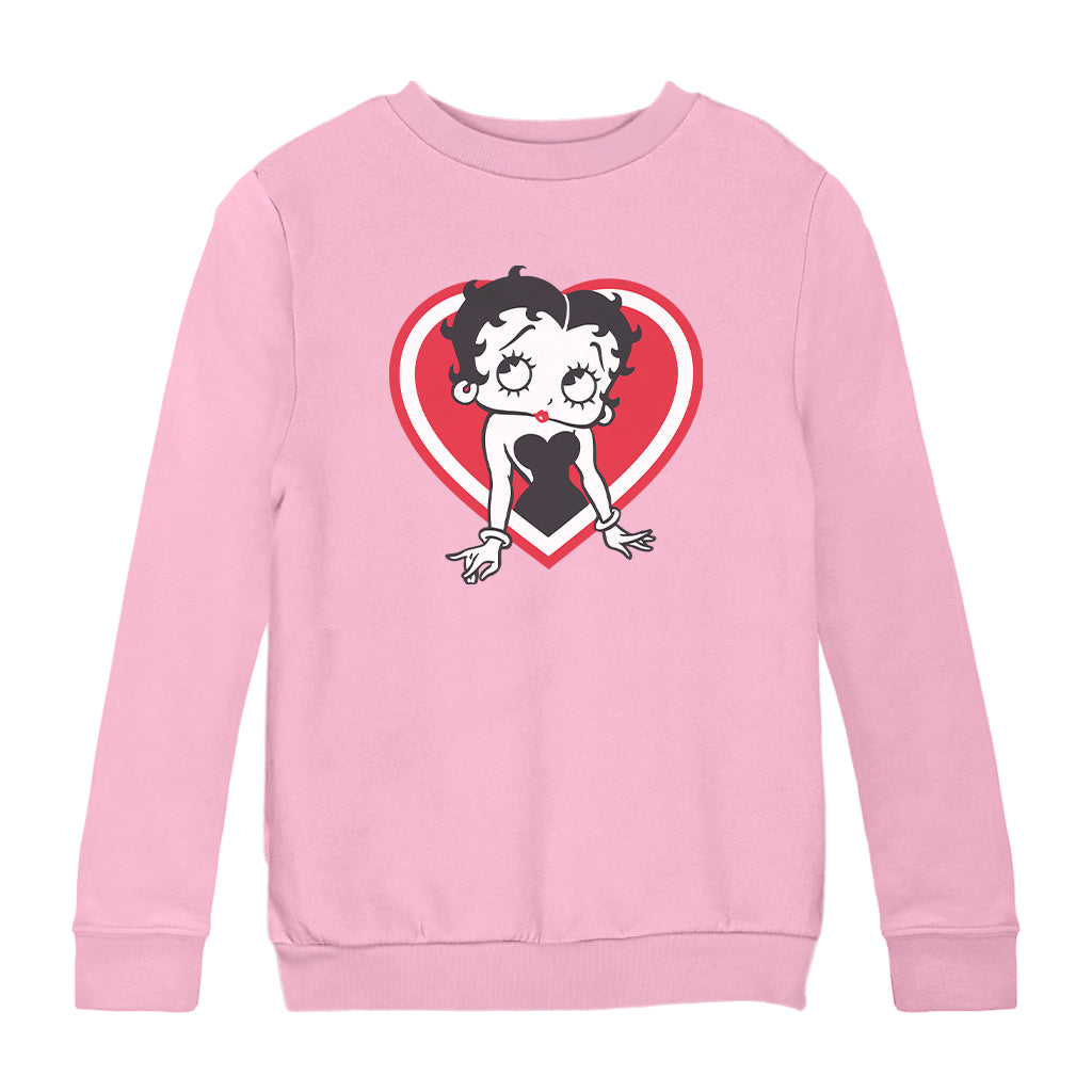 Betty Boop Red and White Heart Pose Kids Sweatshirt