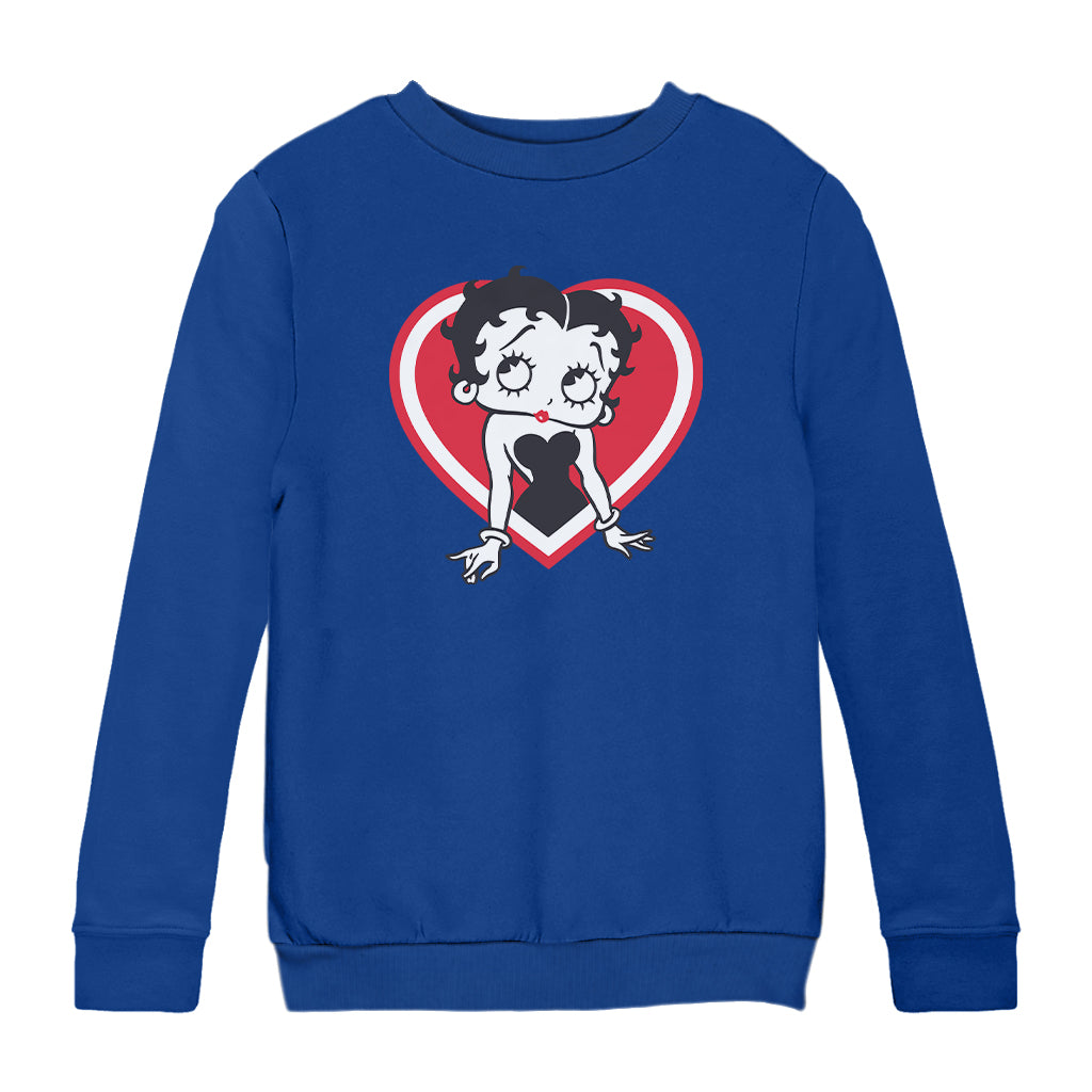 Betty Boop Red and White Heart Pose Kids Sweatshirt