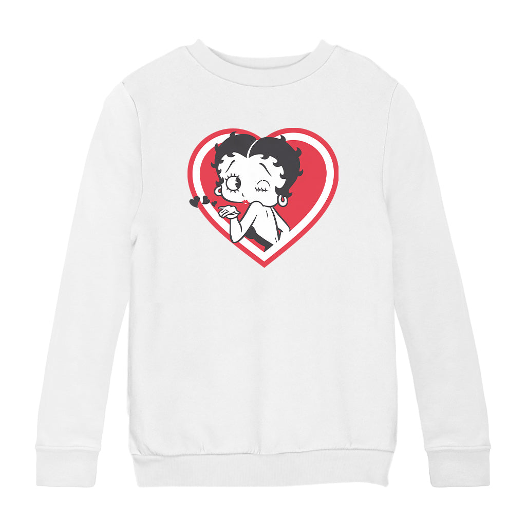 Betty Boop Heart Blowing Kiss Pose Kids Sweatshirt